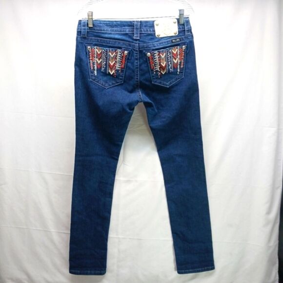 Miss Me 28 Mid Rise Easy Skinny Distressed Embellished Branded Denim Jeans Women - Picture 1 of 16